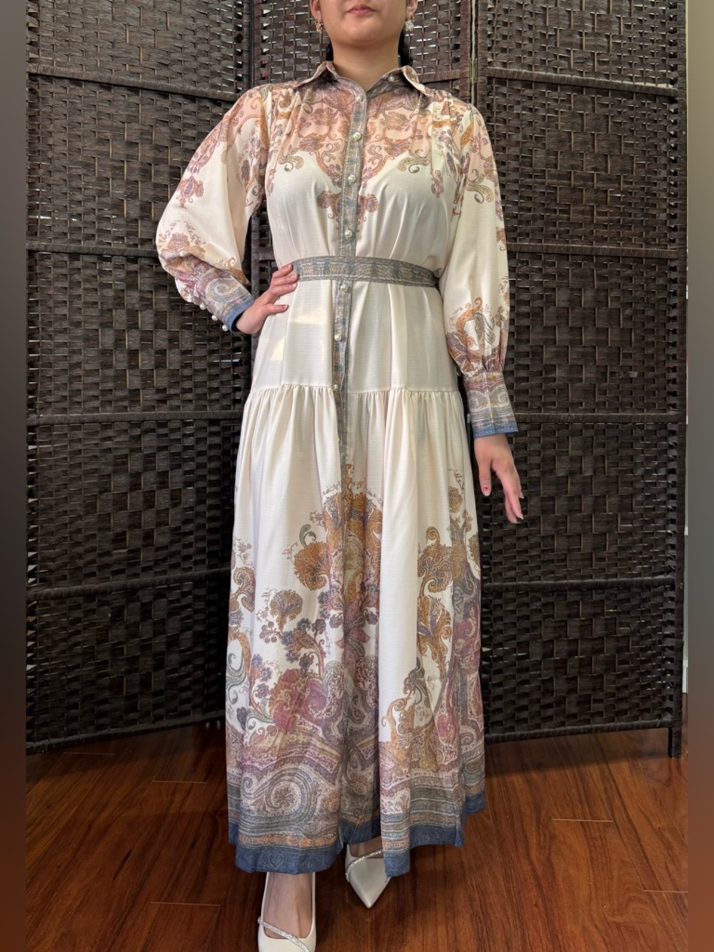 NWT Beige Elegant Floral Long Sleeve Dresses SIZE XXL